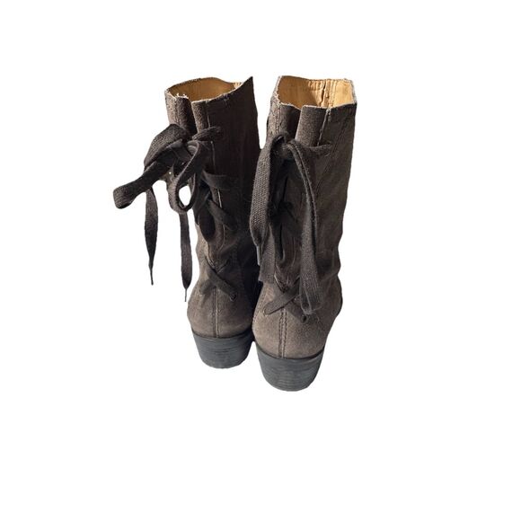 Nine West Krasher Boot Women 11 Brown Suede Distressed Lace Up Moto Western*flaw - Picture 2 of 10